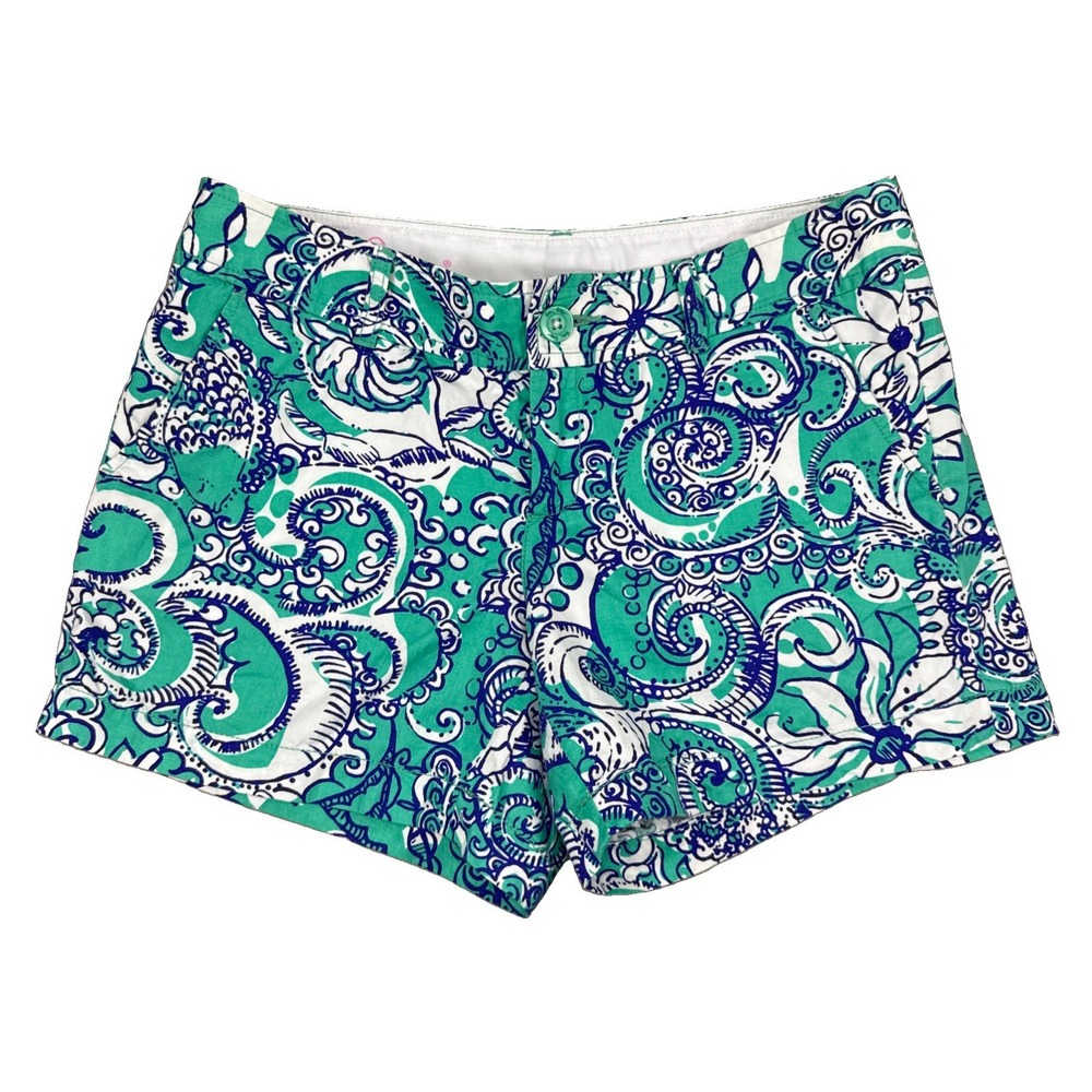 Lilly Pulitzer Shorts Womens 8 Green Tropical Paisley Callahan Cotton Pockets